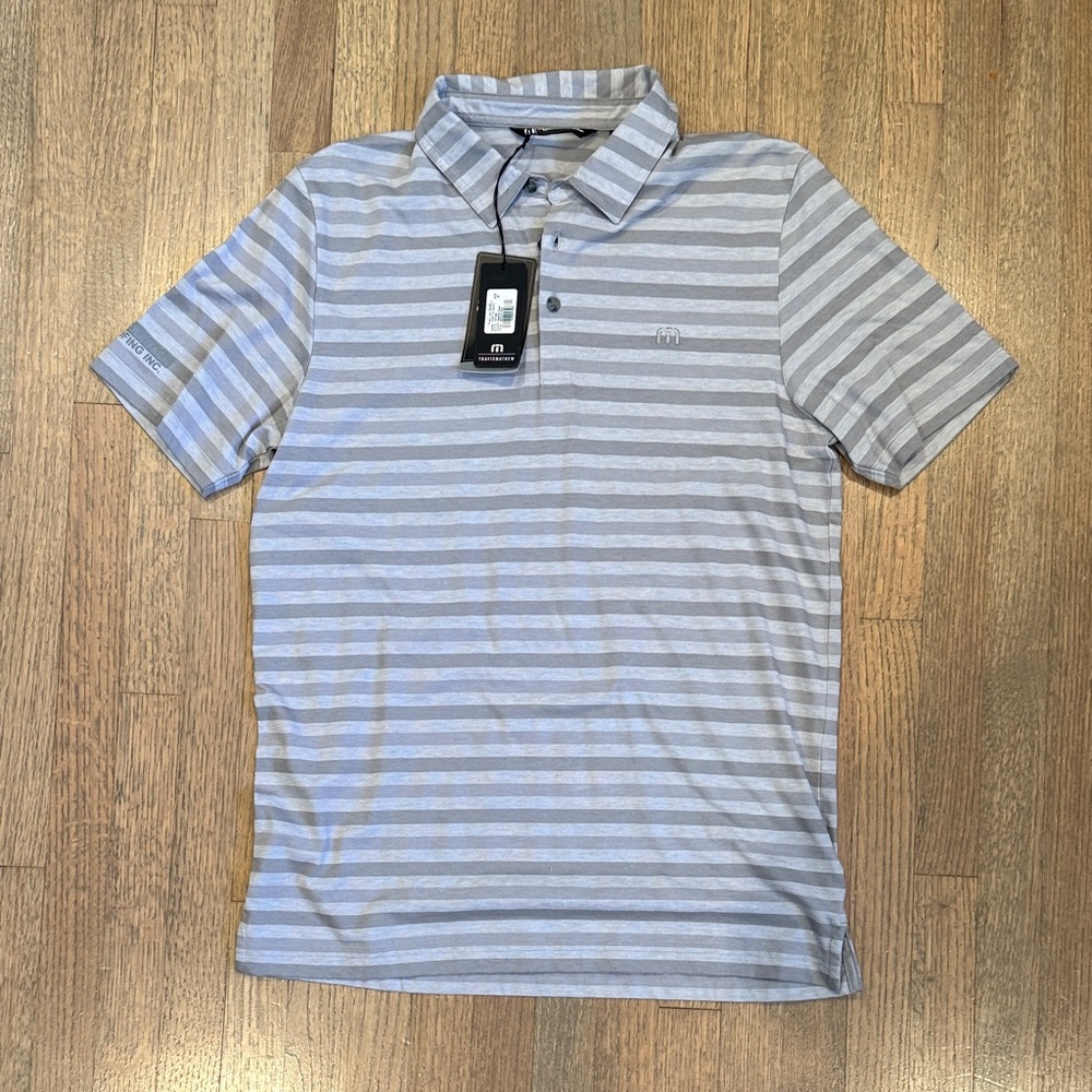 TravisMathew Men's Striped Polo - Light Gray & White